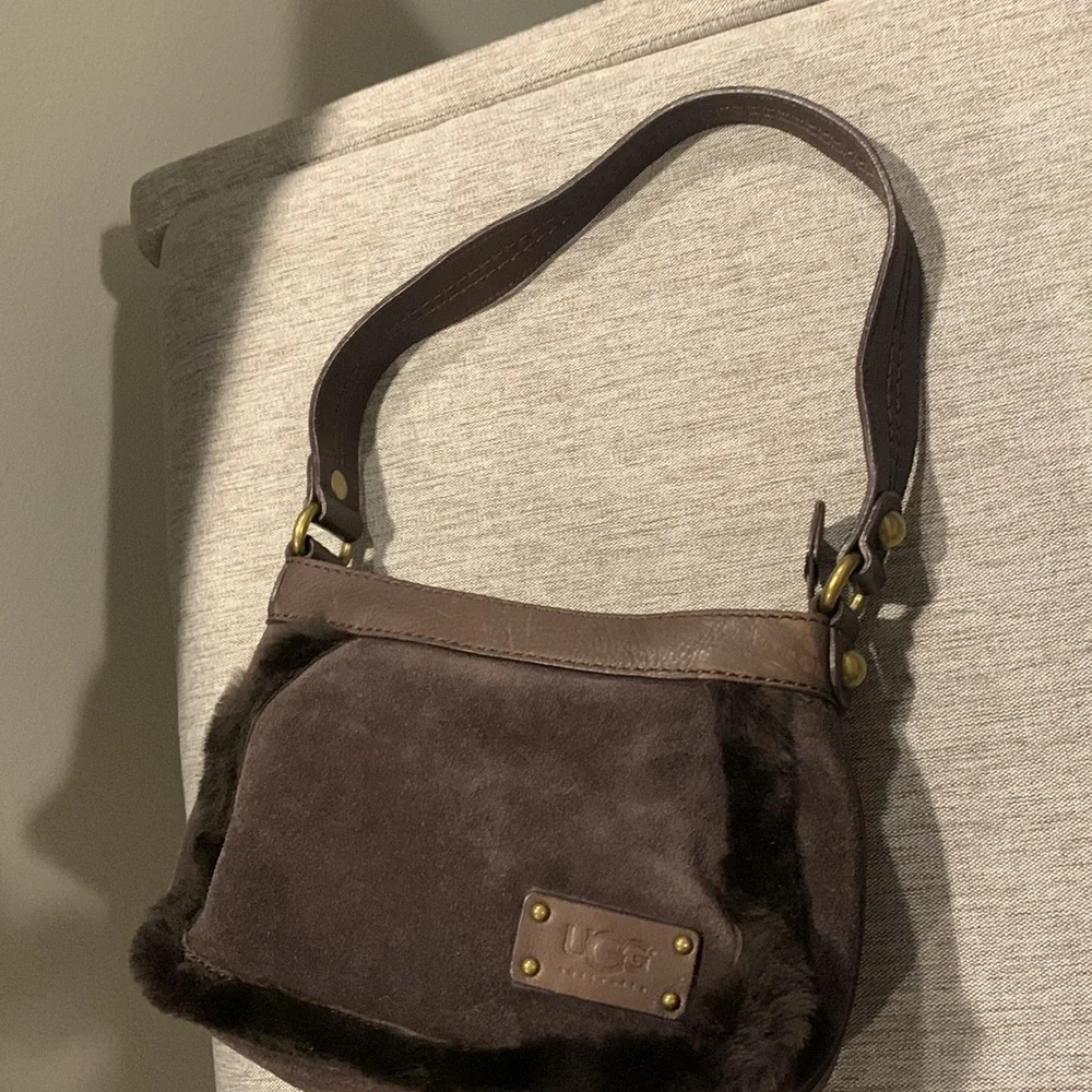 LMT: UGG Australia Suede Leather Shearling Classic Bailey Handbag in Dark Brown